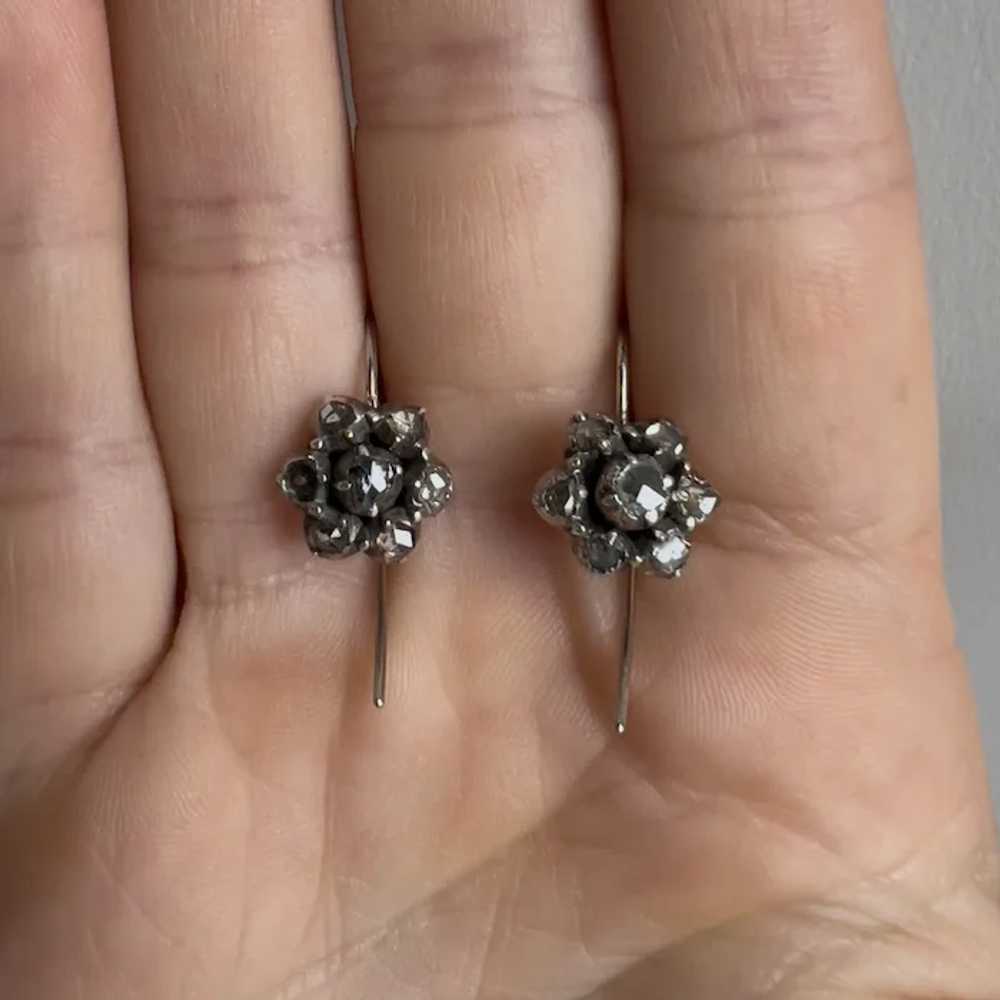 Georgian Rose Cut Diamond Cluster Earrings - image 4