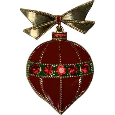 Lovely Christmas Ornament Enamel Red Rhinestone P… - image 1