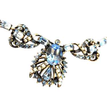 Hollycraft Baby Blue Rhinestone and Faux Pearl 195