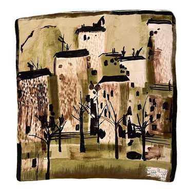 Silk scarf - Maggy Rouff 50s landscape scarf blac… - image 1