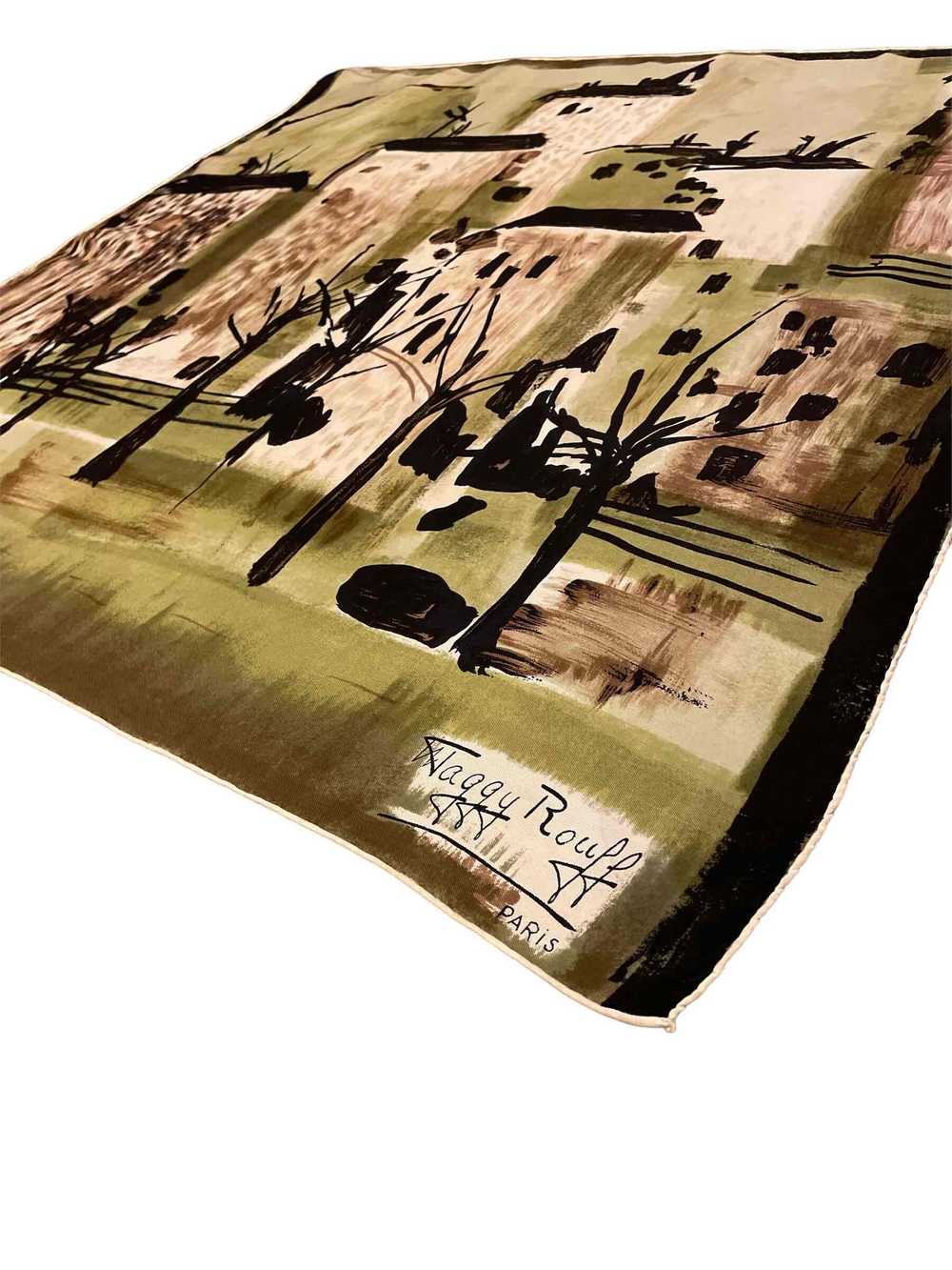 Silk scarf - Maggy Rouff 50s landscape scarf blac… - image 2