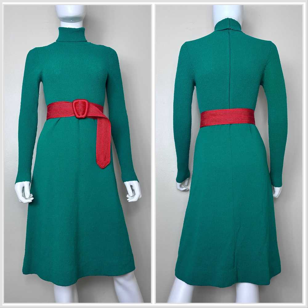 1970s Green Knit Turtleneck Dress, Tricots by You… - image 1