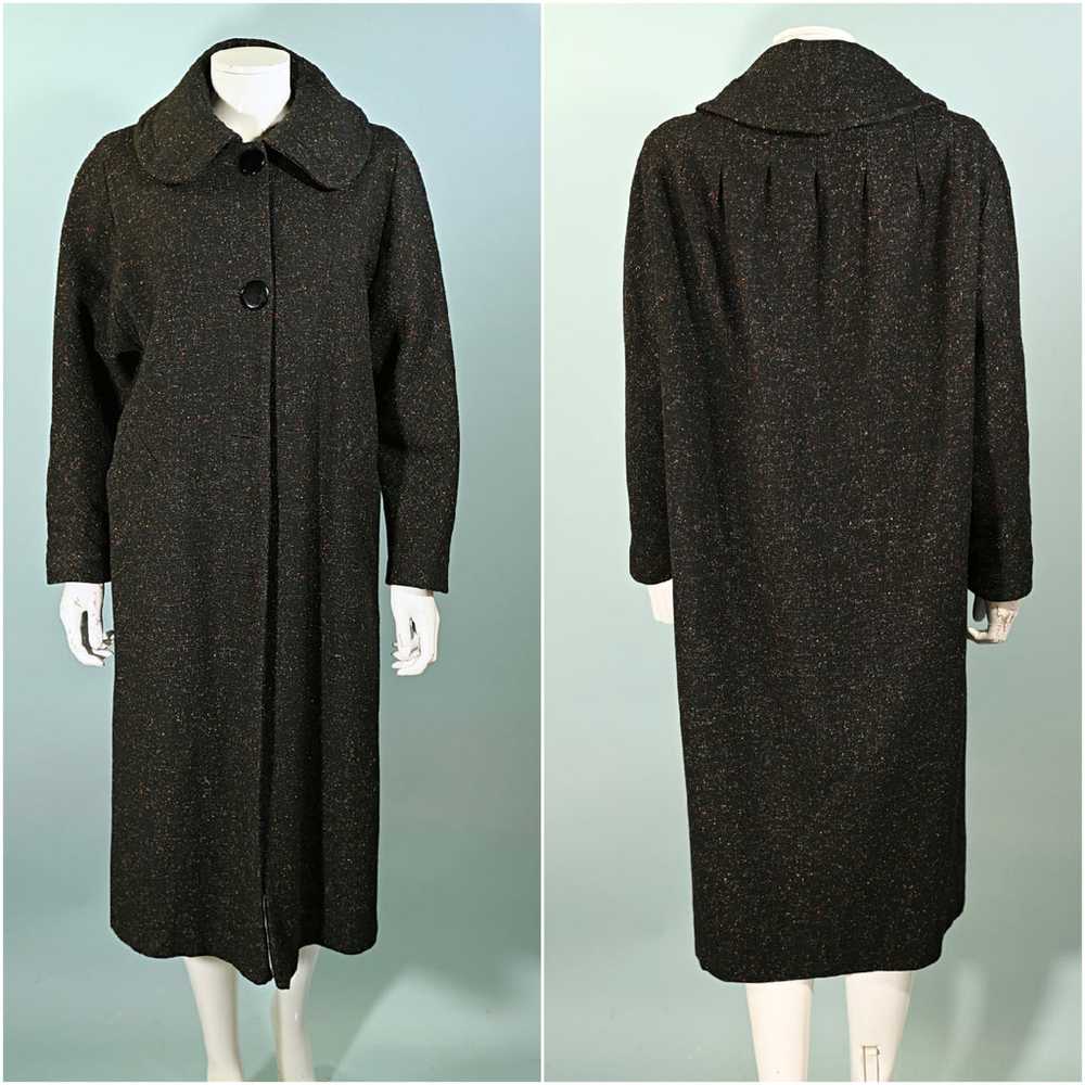 Vintage 50s Black Flecked Wool Coat, Relaxed Fit … - image 10