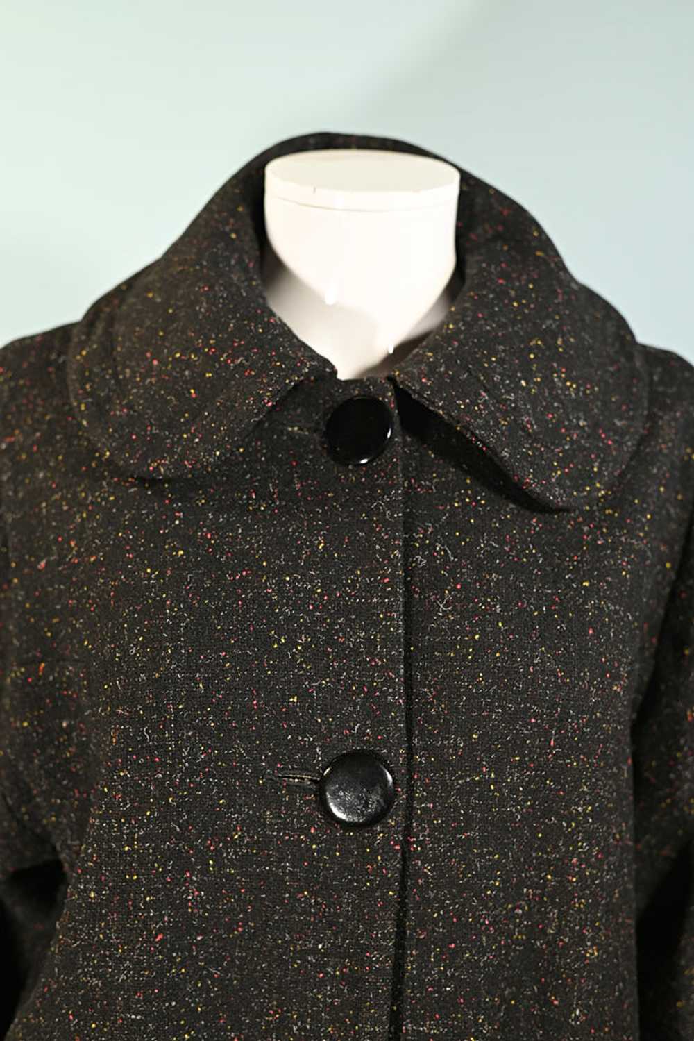 Vintage 50s Black Flecked Wool Coat, Relaxed Fit … - image 5