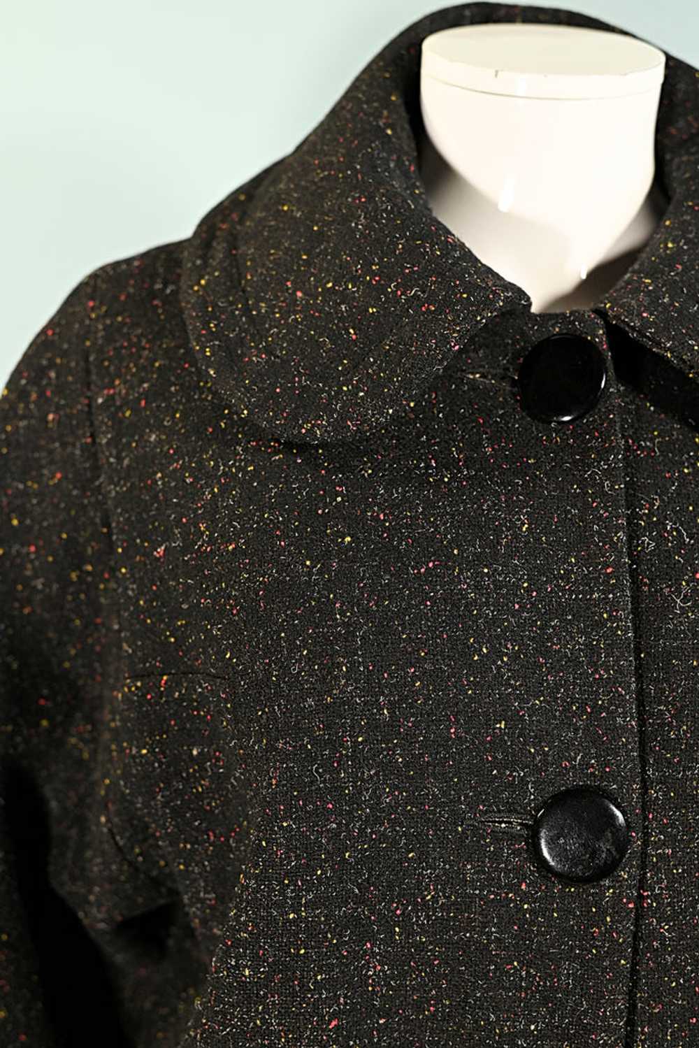 Vintage 50s Black Flecked Wool Coat, Relaxed Fit … - image 6