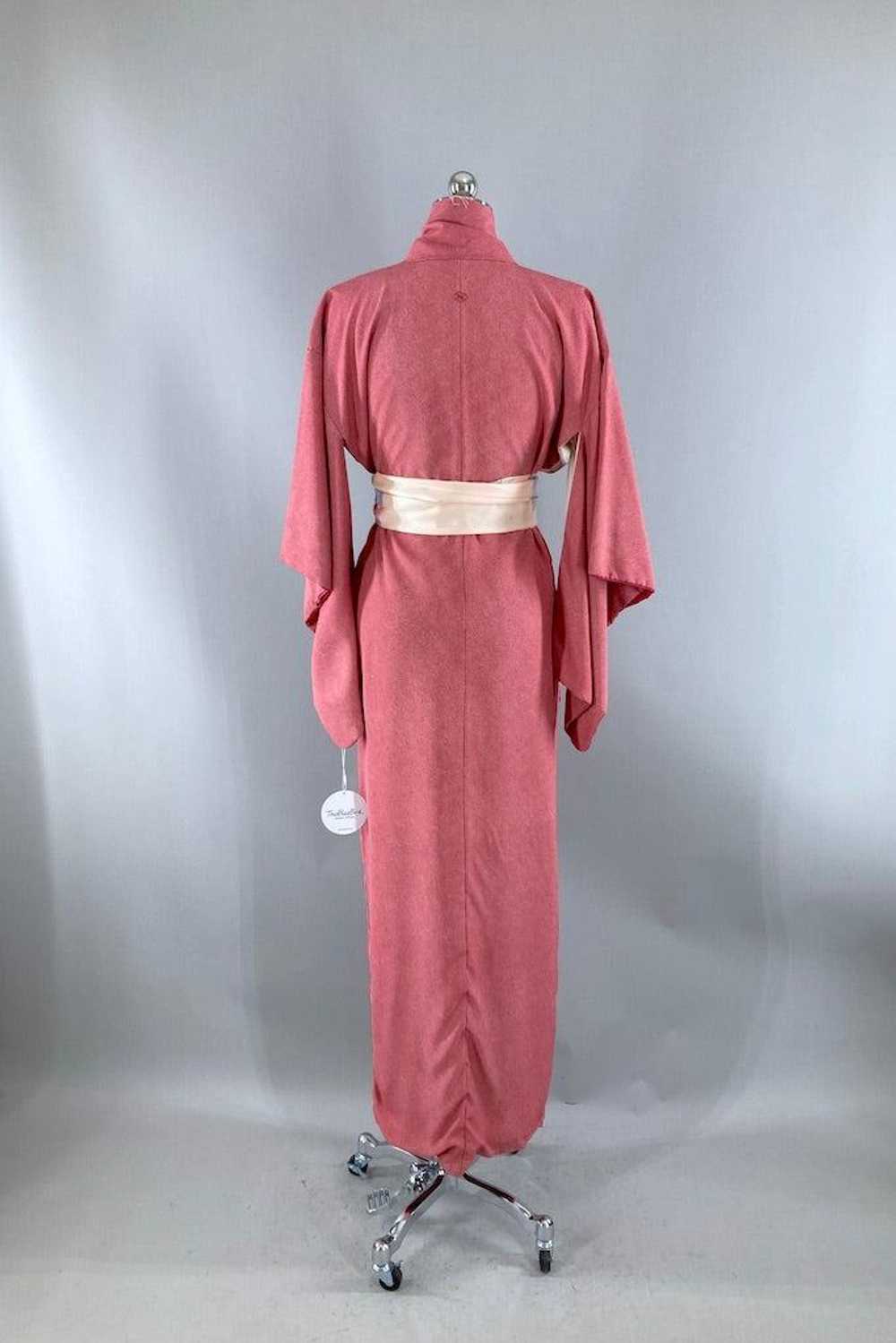 Vintage Red & White Dotted Print Silk Kimono - image 5
