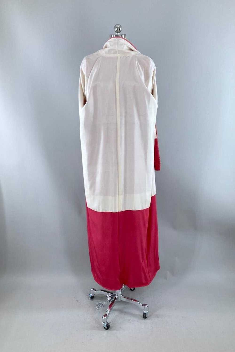 Vintage Red & White Dotted Print Silk Kimono - image 6