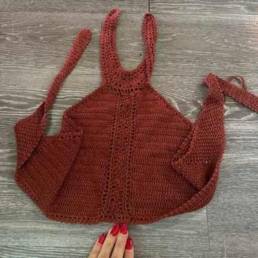 Vintage crochet knit cropped halter festival boho… - image 1