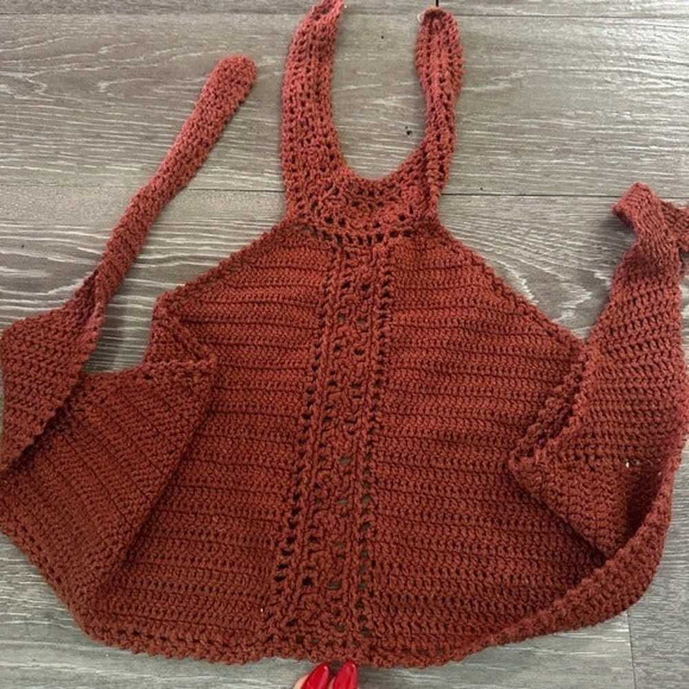 Vintage crochet knit cropped halter festival boho… - image 3