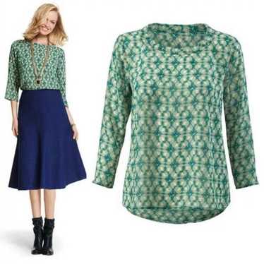 Vintage Cabi Jade Green Leaf Print Top