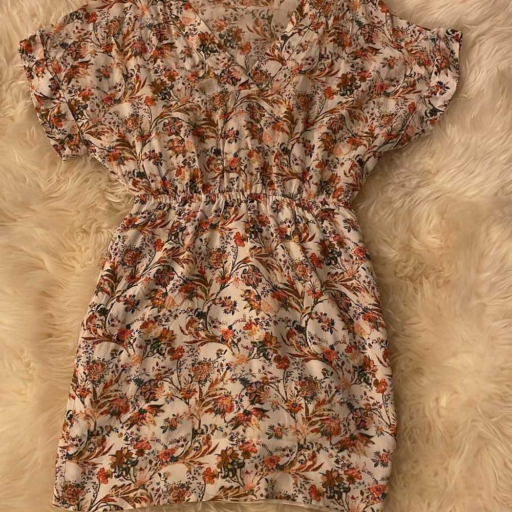 Zara Floral Dress XS midi mini short sleeve flora… - image 1