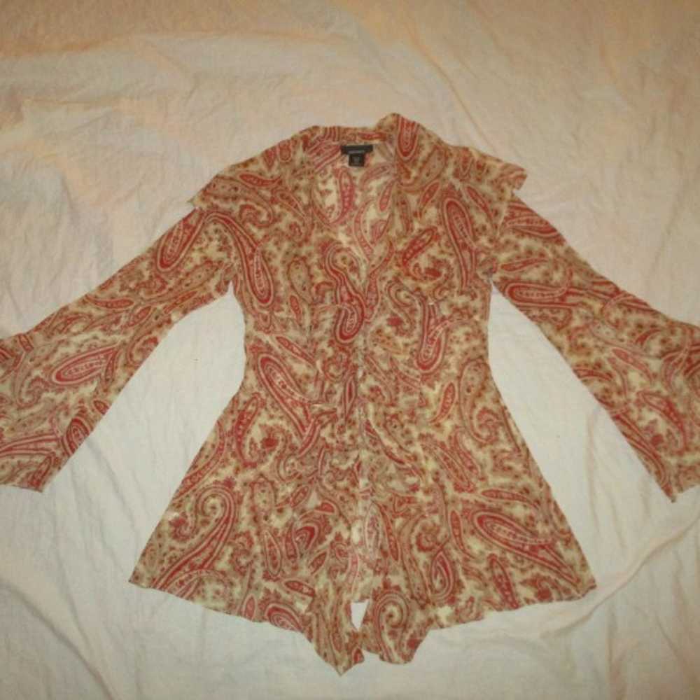 Express silk ruffled long sleeve blouse - image 11