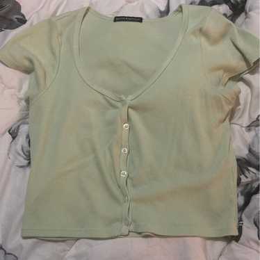 Brandy Melville John Galt Womens Top Taupe Ribbed Button Up Zelly Y2K  Cropped