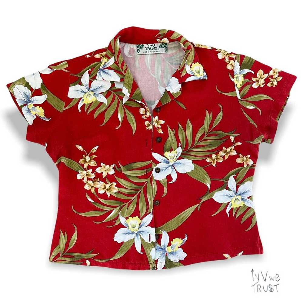 vintage two palms hawaiian cropped button down - image 1