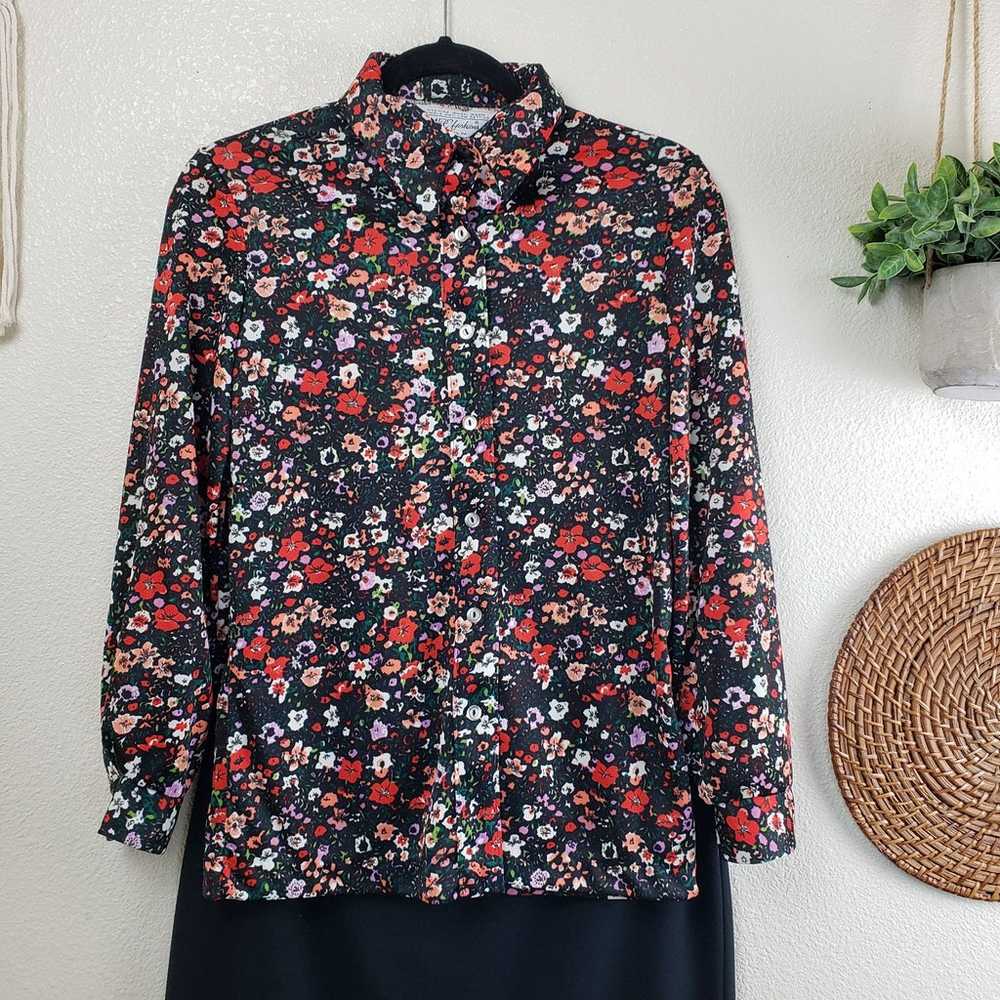 Vintage 70's NPC Fashions Floral Button Up Top Bl… - image 6