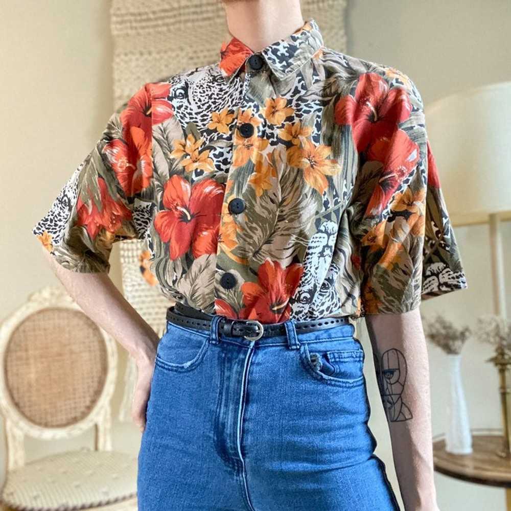 Vintage 90s Cotton Ace Ventura Floral Jungle Anim… - image 1