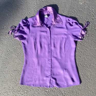 Vintage Sheer Purple Button Up Blouse - image 1