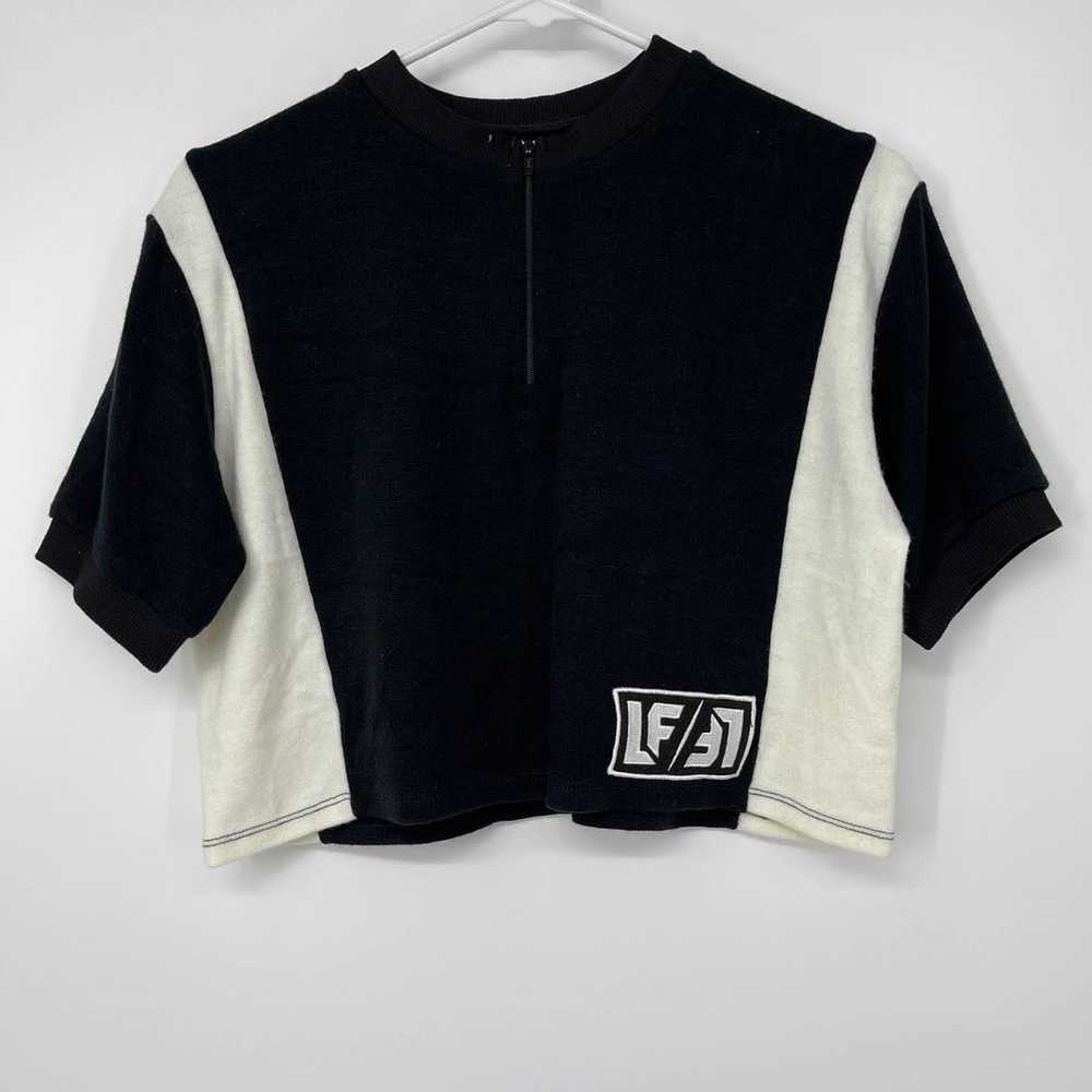 LF BLACK & WHITE PARTIAL ZIP SHORT SLEEVE CROPPED… - image 1