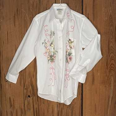 Vintage Las Olas Women Shirt S Hummingbird Floral… - image 1