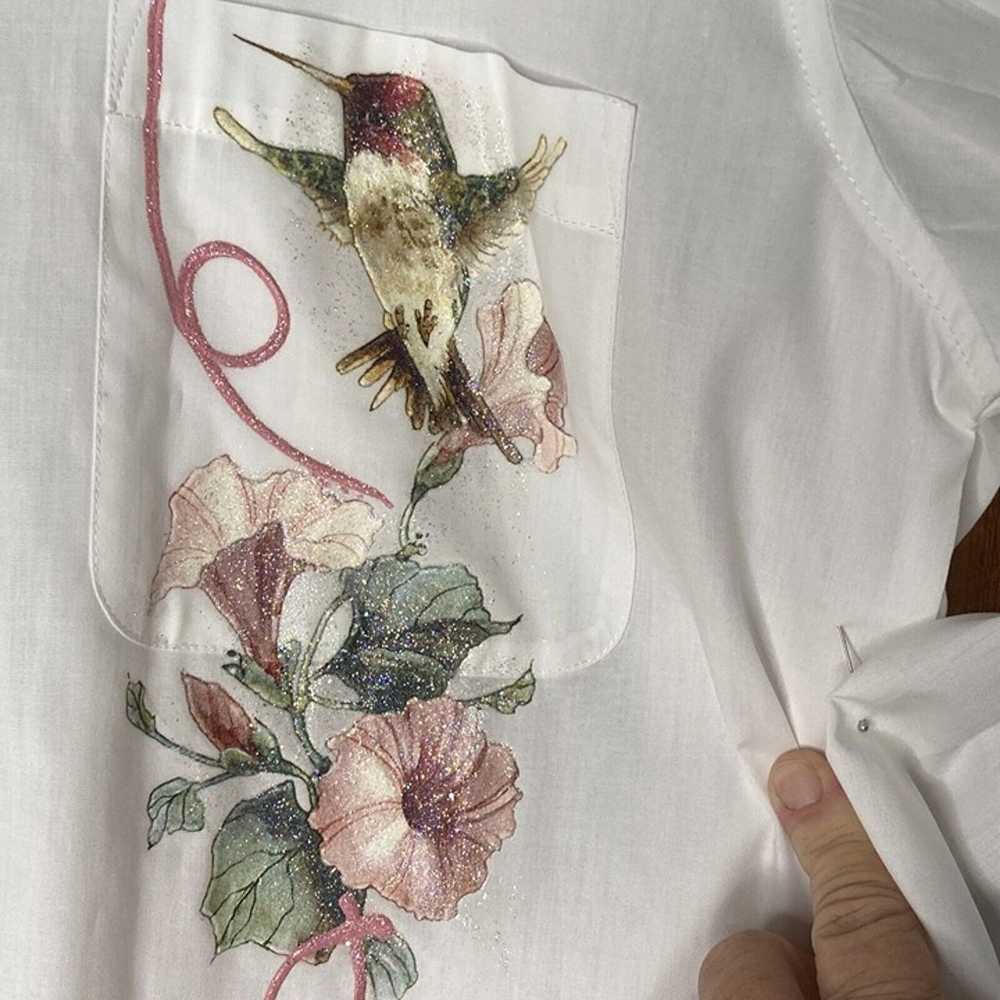 Vintage Las Olas Women Shirt S Hummingbird Floral… - image 6