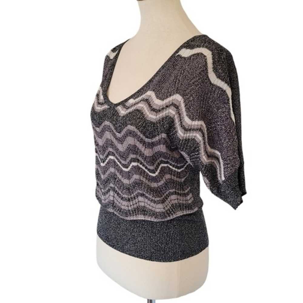 90's Metallic Silk Blend Black Zig Zag Pattern Top - image 2