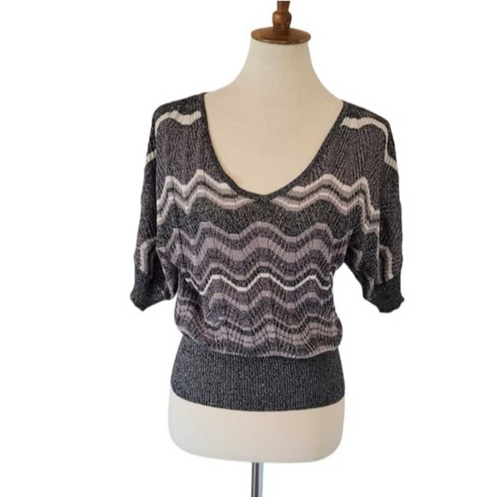 90's Metallic Silk Blend Black Zig Zag Pattern Top - image 3