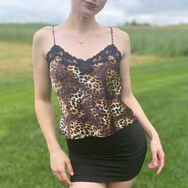 Dead Stock Vintage Y2K ME MYSELF & I Womens Cami Top Animal Print Lace Size  XL