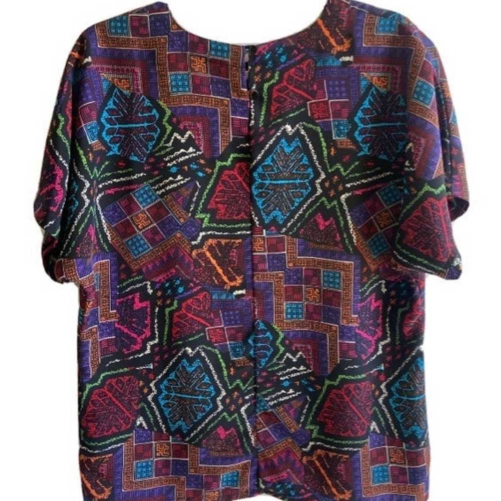 NICOLA Vintage Colorful Short Sleeve Blouse Size … - image 2