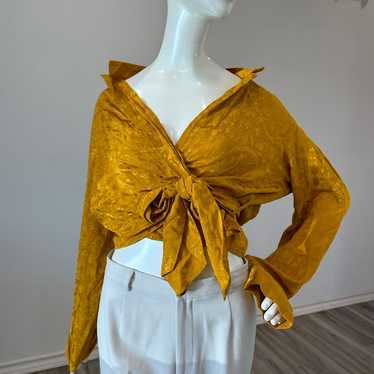 Pins & Needles Yellow Jacquard Wrap Satin Top - image 1