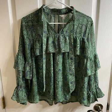 Lucky Brand, Tops, Lucky Brand Mixed Print Sheer Sleeve Top Xs Nwt