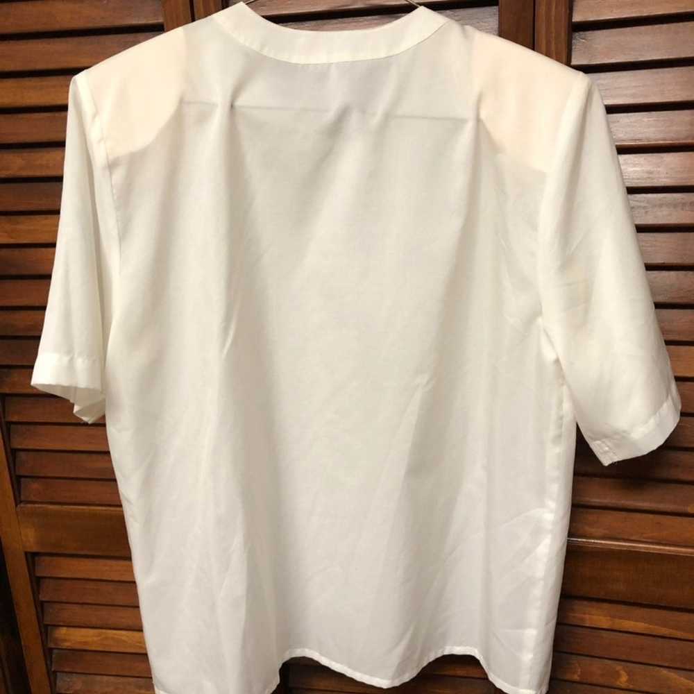 Vintage White Pintuck Pleated Blouse Short Sleeve - image 7