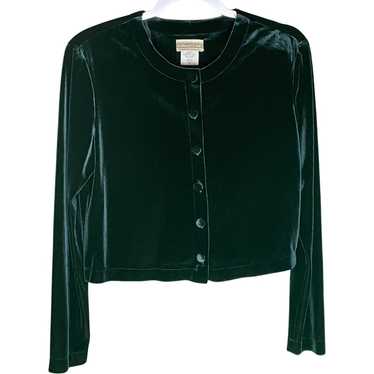 90s Dark Green Crushed Velvet Blouse / Cardigan - image 1