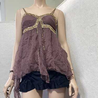 Lace Patchwork Brown Crop Top Y2k Clothes Fairy Grunge Style Cropped Tees  Cami Ribbed Knitted Tank Tops