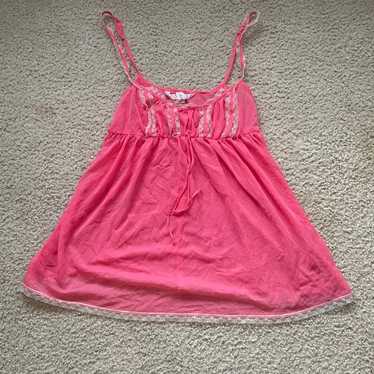 Victoria's Secret Bright Pink Sheer Lace Cami Teddy Built-in