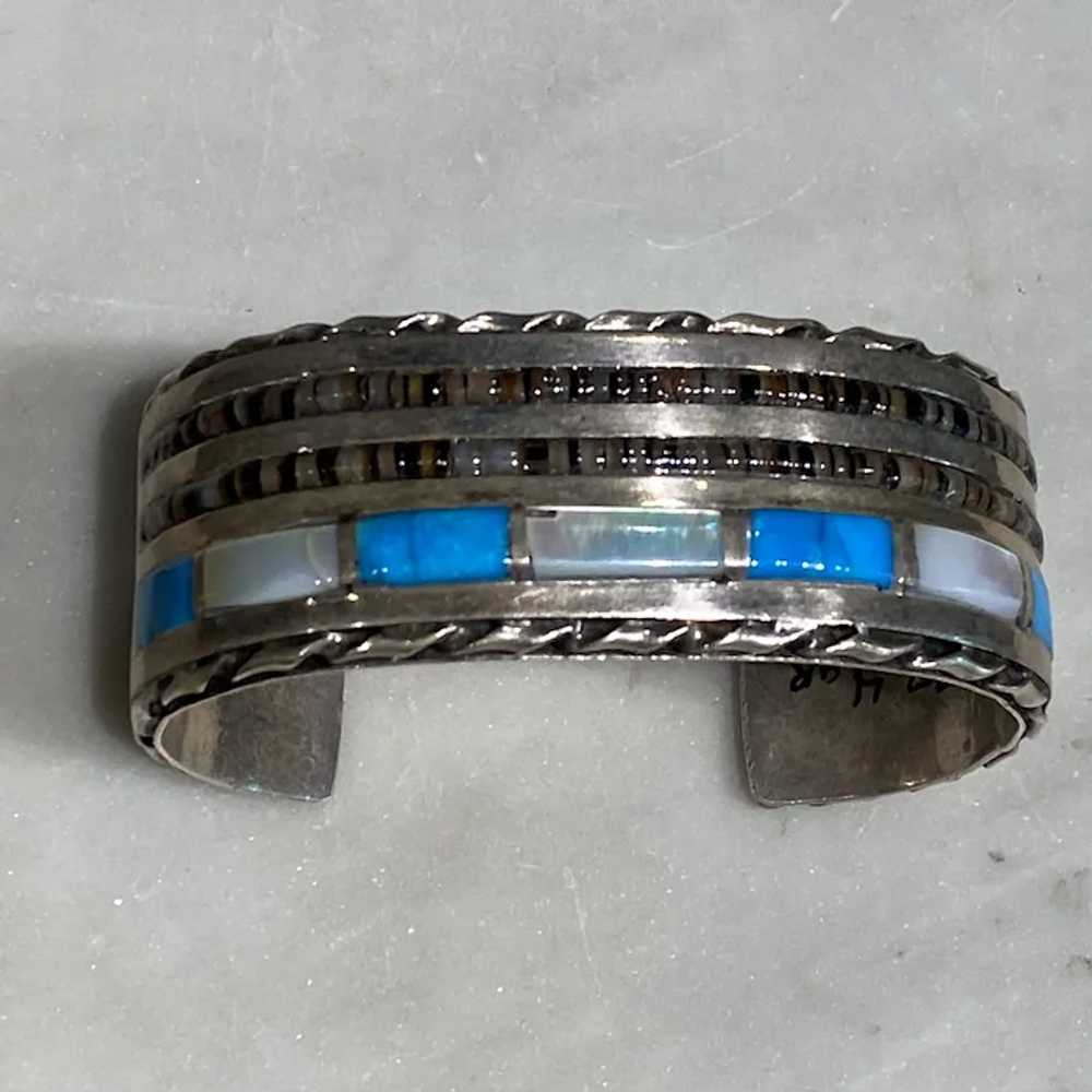 Vintage Bracelet in Silver, Turquoise and Mother … - image 3