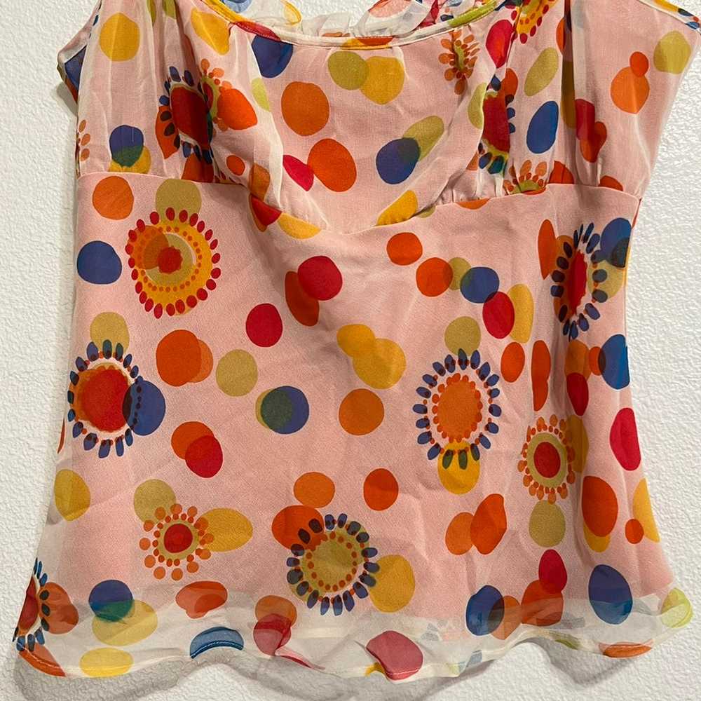 FORENZA Colorful Vibrant Polka Dot Floral Silk Ca… - image 3