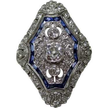 Antique Art Deco Diamond & Sapphire Ring Platinum