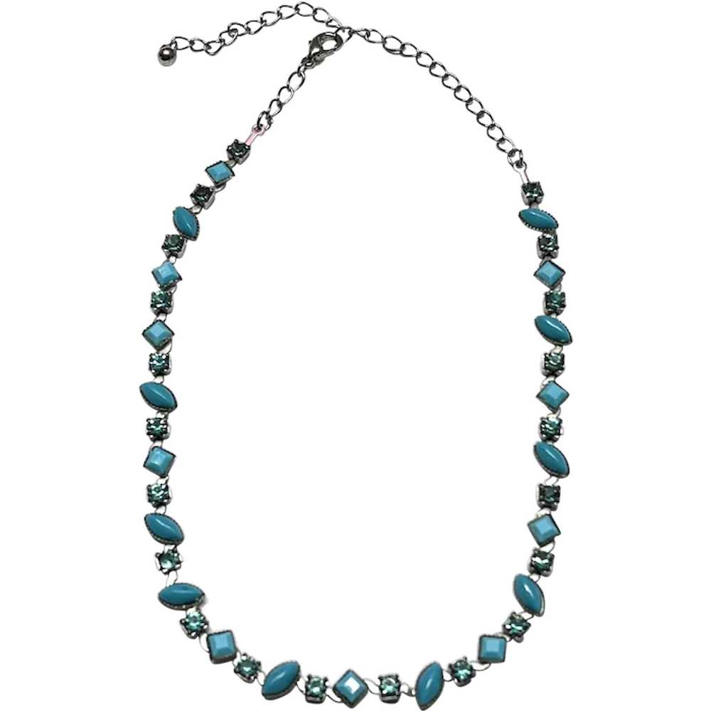 Vintage Blue Rhinestone Necklace - image 1