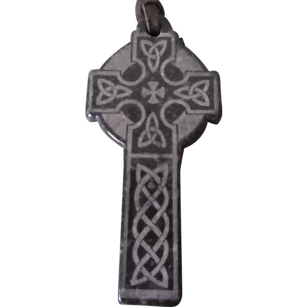 Vintage Connemara Marble Trinity Knot Celtic Cros… - image 1