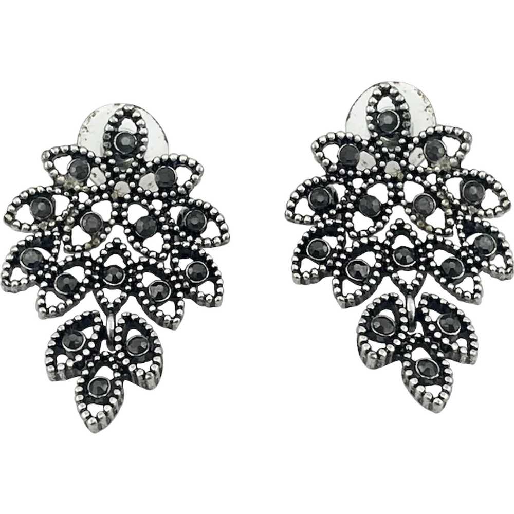 Vintage rhinestone leaf dangle drop earrings - image 1