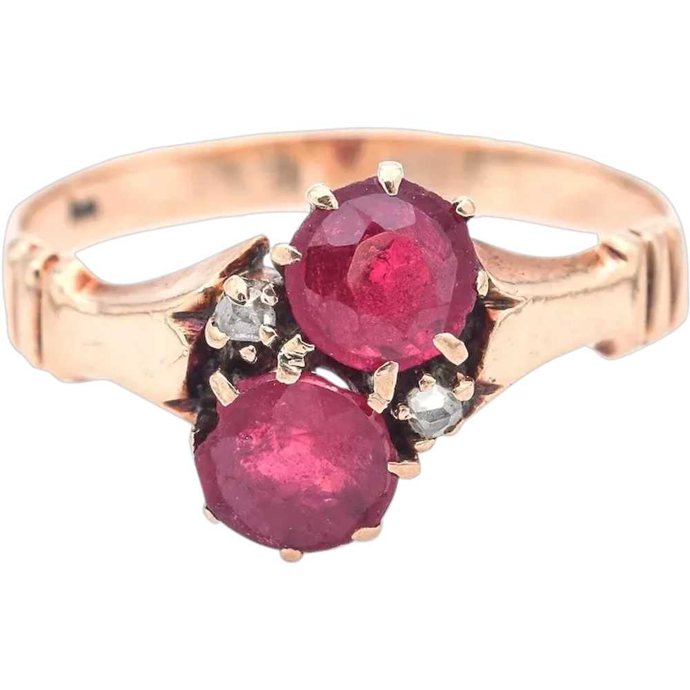 Antique 10K Yellow Gold Garnet & Diamond Band Rin… - image 1