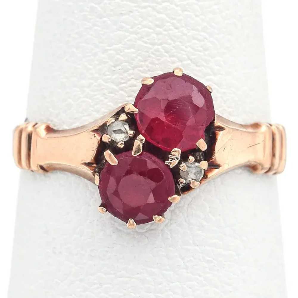 Antique 10K Yellow Gold Garnet & Diamond Band Rin… - image 2