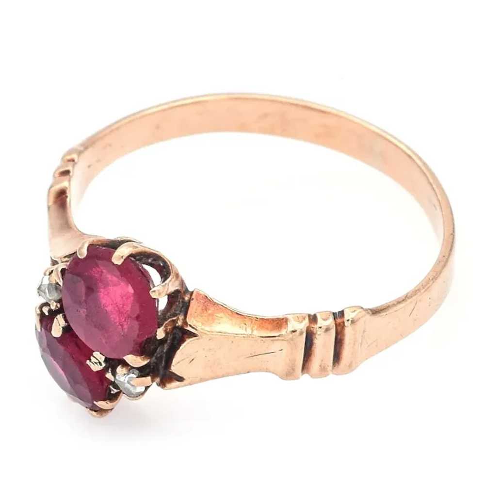 Antique 10K Yellow Gold Garnet & Diamond Band Rin… - image 3