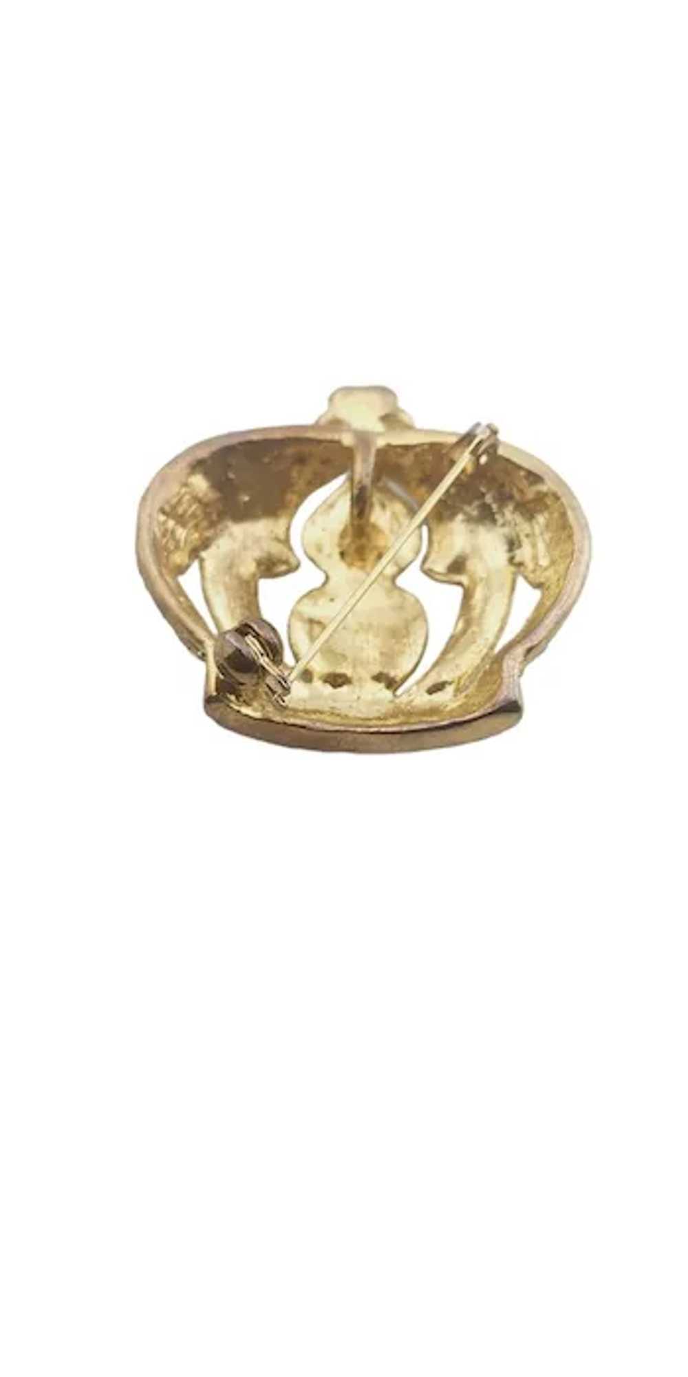 Vintage Unsigned AB Rhinestone Crown Brooch Penda… - image 2