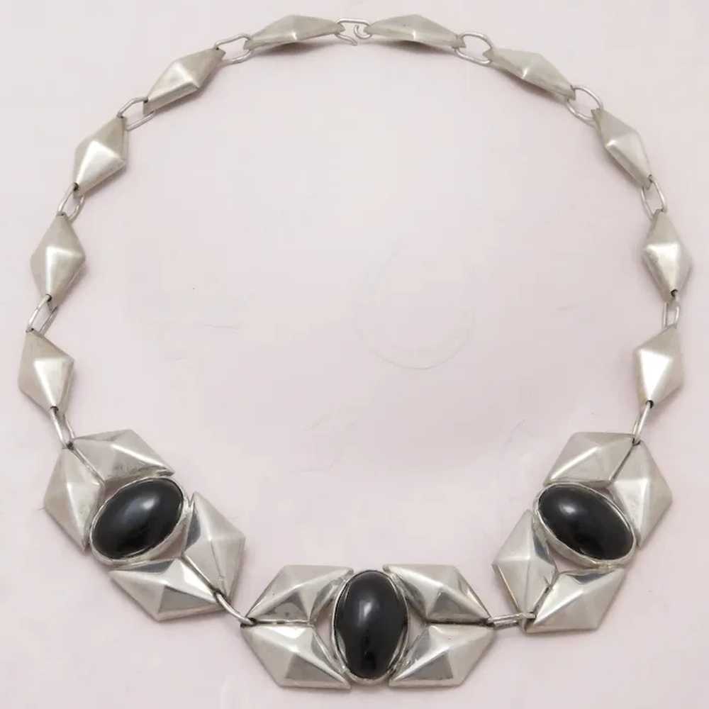 Vintage 1940s Early Mexican Onyx Sterling Silver … - image 3