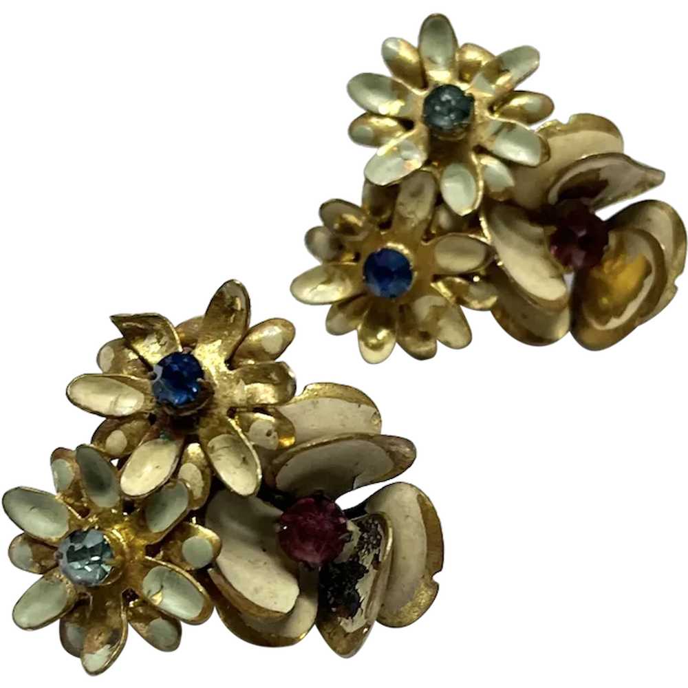 Vintage Czech Enamel Flower Earrings - image 1