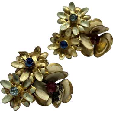 Vintage Czech Enamel Flower Earrings - image 1