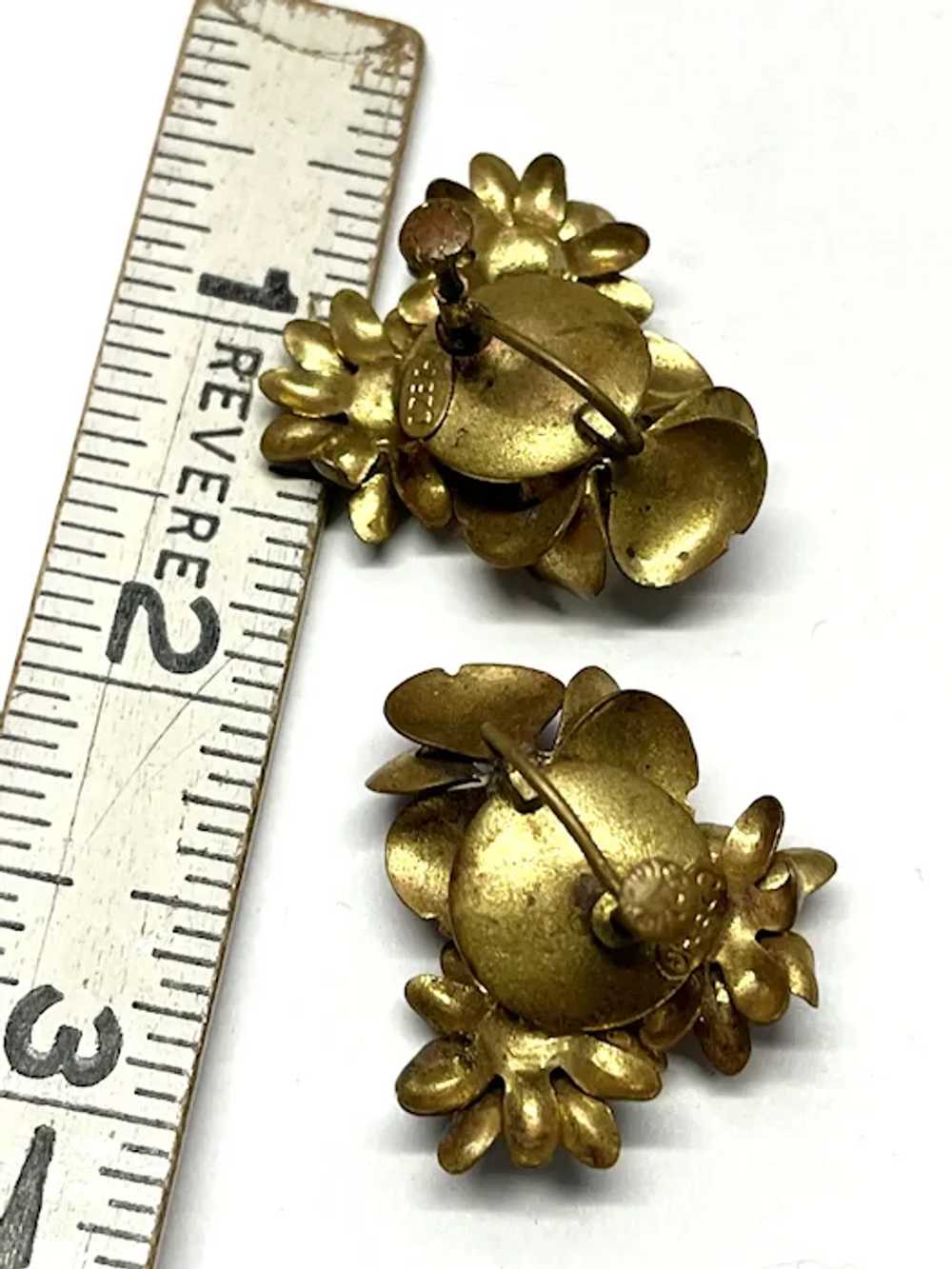 Vintage Czech Enamel Flower Earrings - image 2
