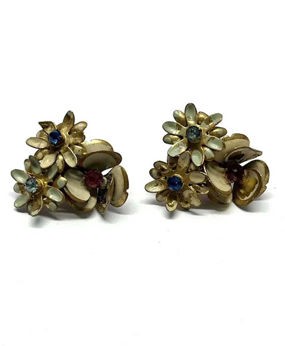Vintage Czech Enamel Flower Earrings - image 3