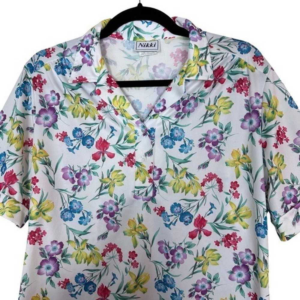 Vintage 80s Nikki Floral Print Spring Collared Po… - image 2